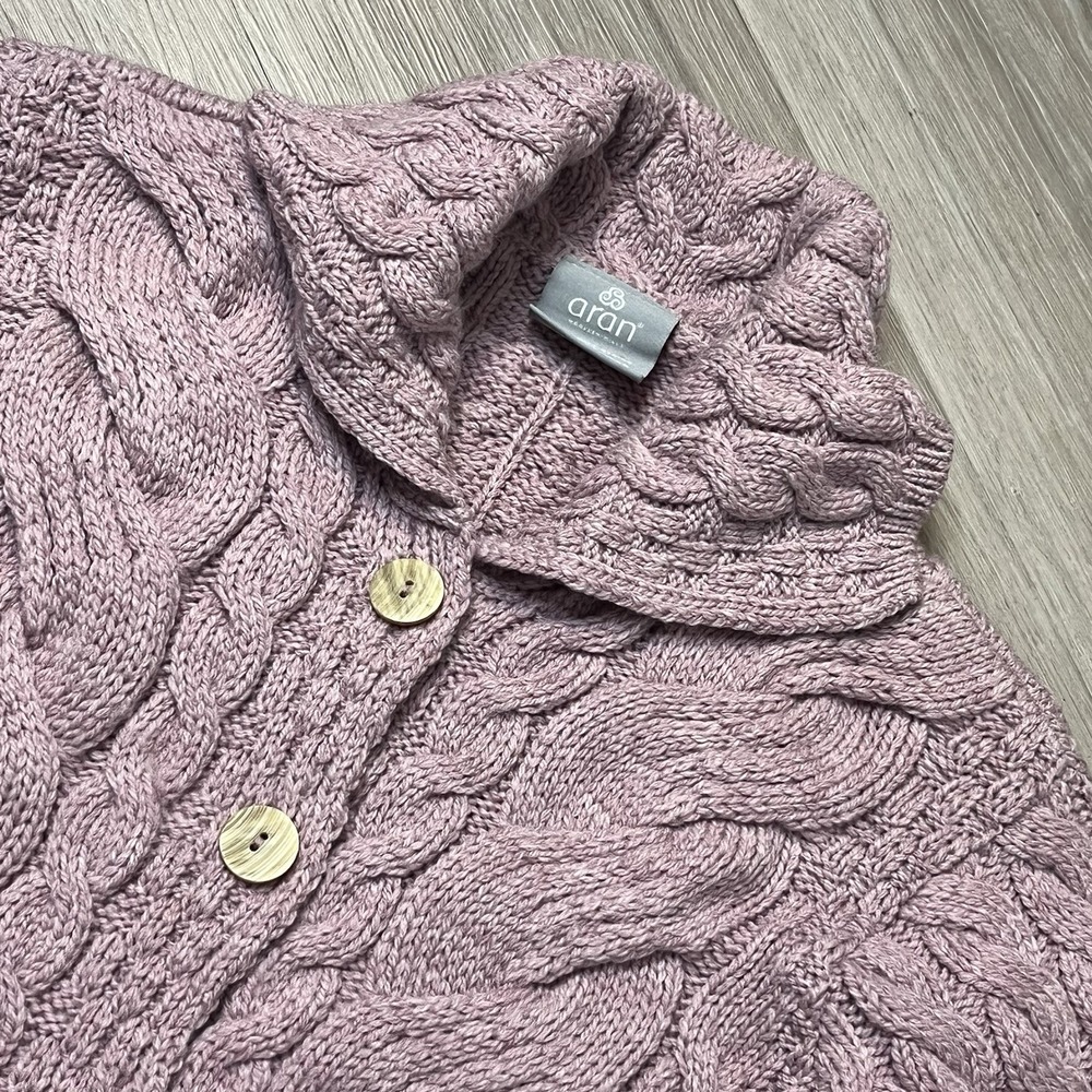 Aran Sweater 100% Merino Wool Luxury Cable Knit Super Soft Ireland M Blush Pink